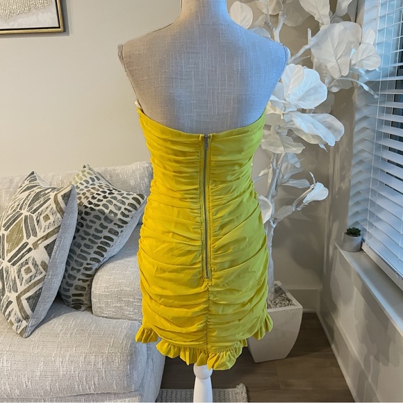 For Love And Lemons Strapless Ruched Yellow Mini Dress Size Medium - Picture 4 of 8